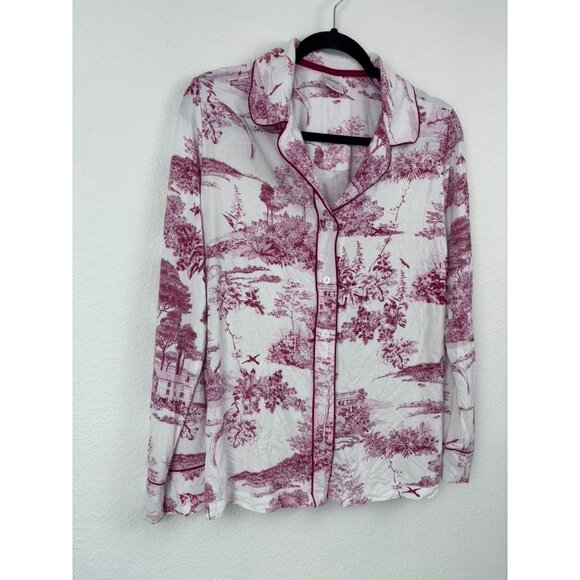 Soma women's large red ivory vintage antique patterned long sleeve pajama top - Picture 2 of 6